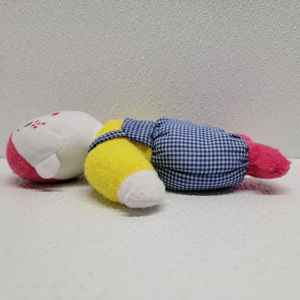 Terrycloth Boy Baby Doll Freckles Plush Rattle Yellow Pink Hat Blue Overalls